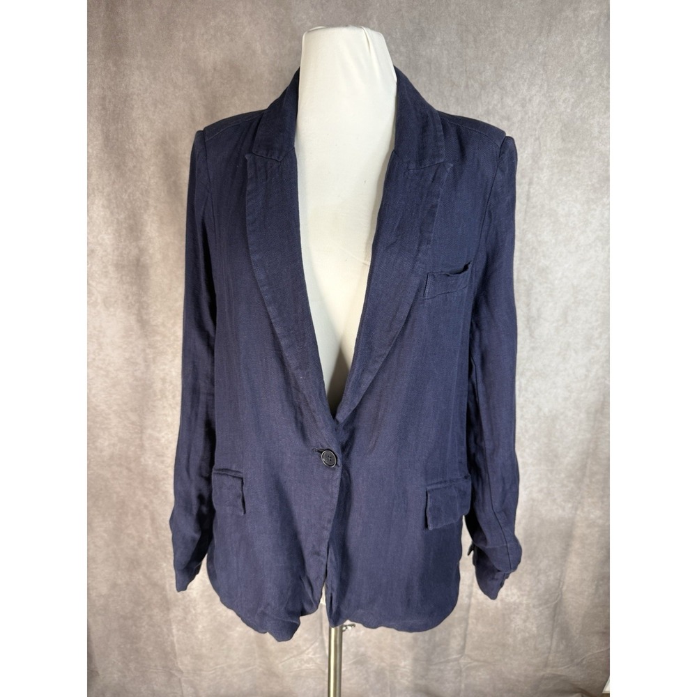 Sundance Linen Iris Herringbone Relaxed Blazer In Blue Women's Size M - Picture 2 of 10